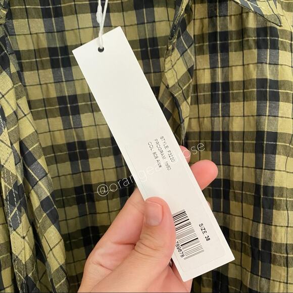 NWT GANNI Green Black Seersucker Wrap Collar Top M - Picture 11 of 14